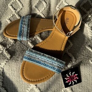 Olivia Miller Blue Beaded Ankle Strap Flat Sandals Women’s Size 8